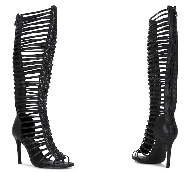 Sandal Strappy Heeled - Женские черные босоножки-ботильоны на шпильке с