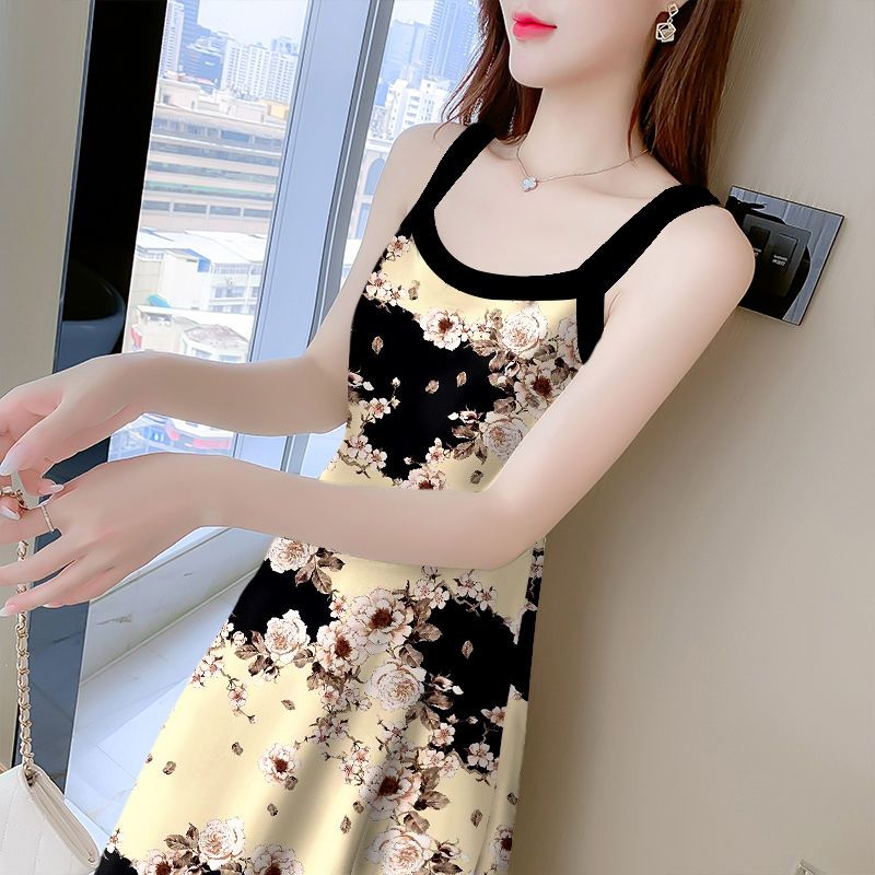 Midi Skirt Floral - Платье-миди женское пляжное на бретелях, модное